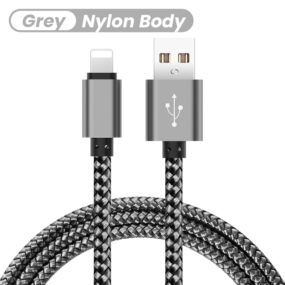 Kolorowy kabel USB do ładowania danych dla iPhone 12 11 Pro XS Max XR X 5s 6s 6 7 8 2.4A szybka ładowarka pochodzenie przewód 1/2/3m: GREY / 3 m