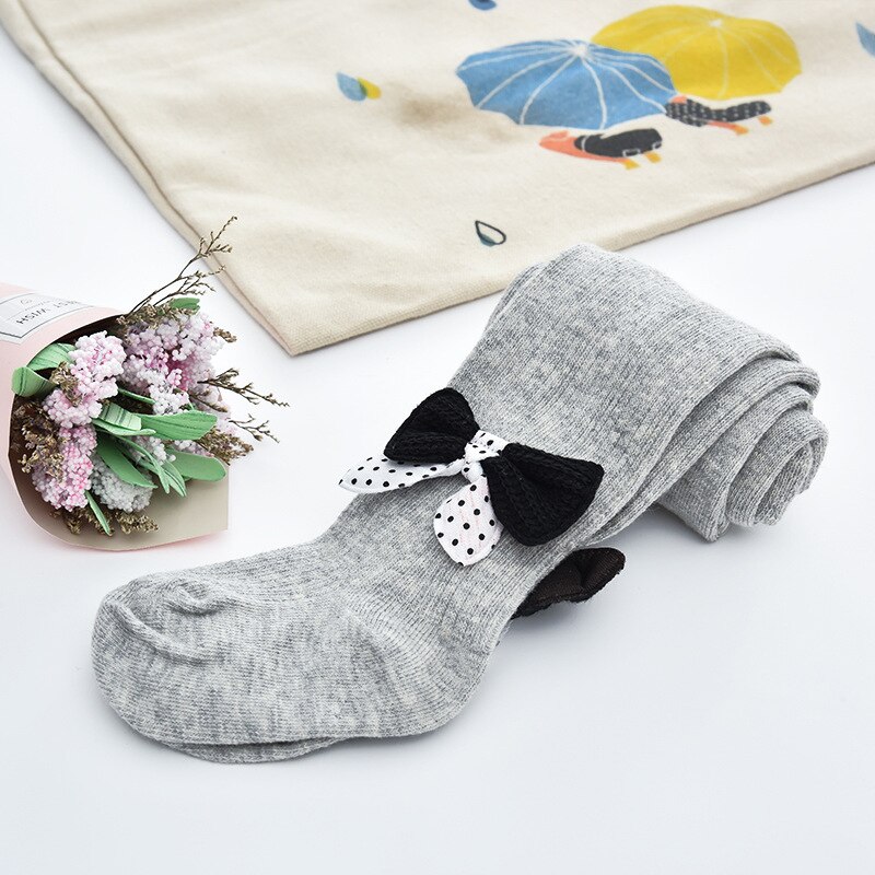 Strik Baby Meisje Panty Herfst Winter Baby Meisje Kleding Dot Bows Panty Soft Kids Peuter Kousen: Gray / 12-24M