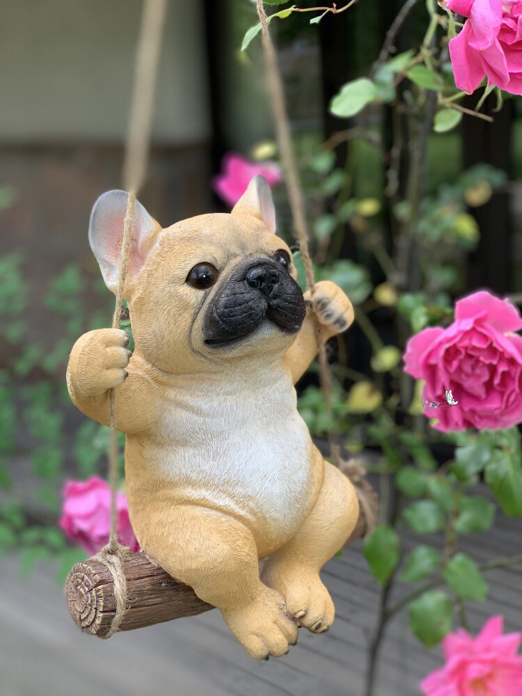 Pastoral Swing Bulldog Resin Statue Ornaments Outdoor Garden Landscape Figurines Craft Courtyard Farmyard Furnishings Decoration