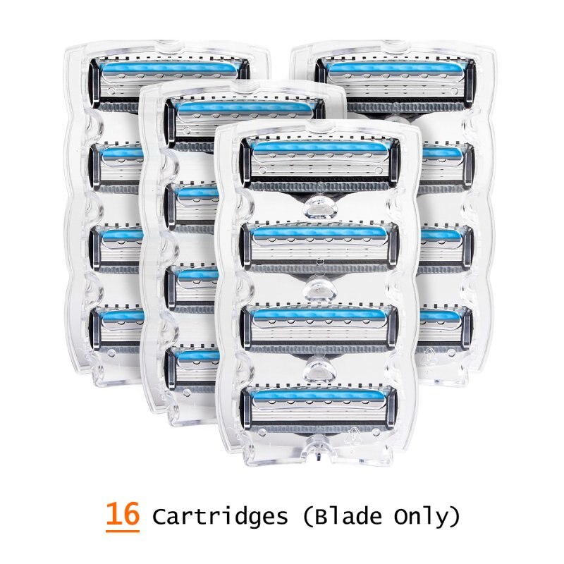 QShave Het Blauw Serie Manual Razor Blade voor Man Blade Refill X5 Blade Plus 1 Trimmer Blade USA Top blade, 4 Cartridges: 16 Cartridges