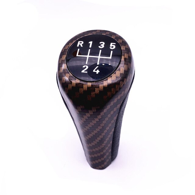 Verchroomde Matte Carbon Fiber Lederen Pookknop Voor Bmw 1 3 5 6 Serie E30 E36 E39 E46 X5 e53 E60 E63 X3 E83 X1 E84 E90 E91: Brown Carbon 5Speed