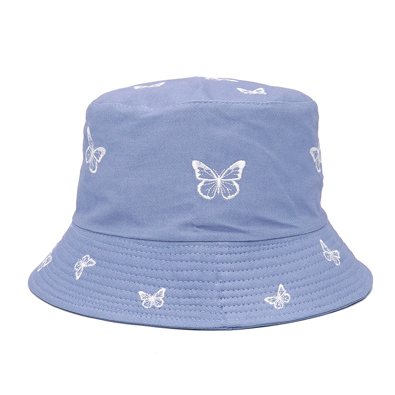 Sombrero de pescador plegable con estampado de mariposa para mujer, gorro de pescador con bordado, estilo Hip Hop, ideal para ,: Azul