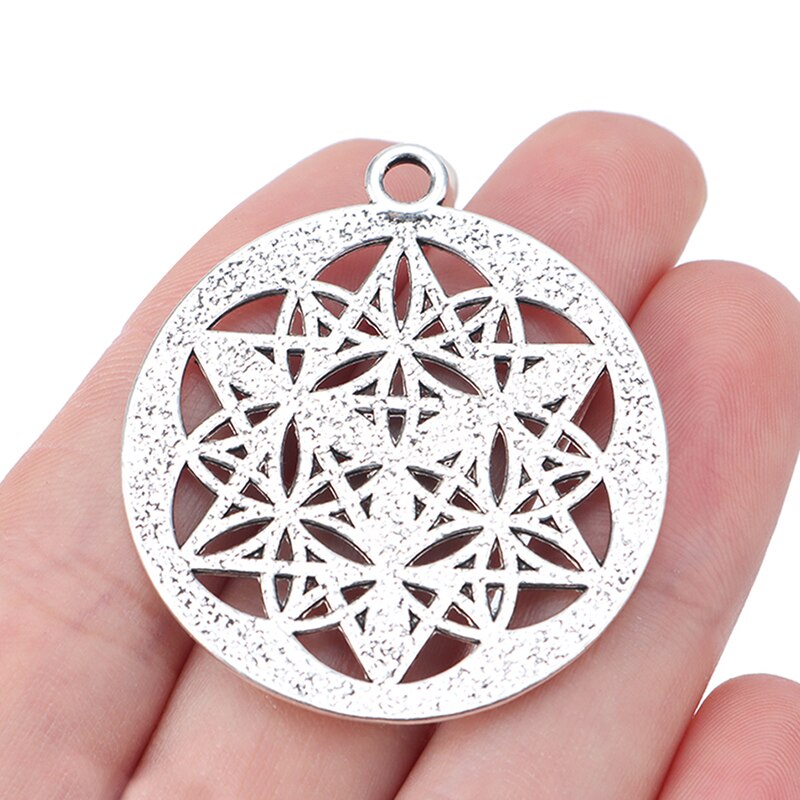 ZXZ 5 stücke Tibetischen Silber Große Blume des Lebens Merkaba Meditation Runde Kreis Reize Anhänger für Schmuck, sterben Entdeckungen