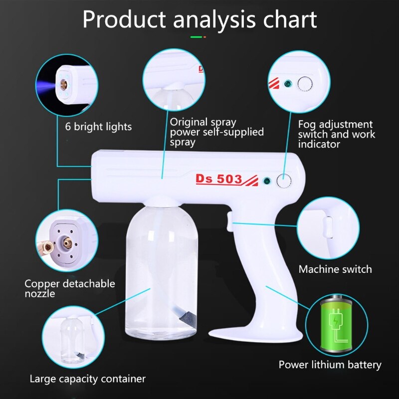Handhold Wireless Electric Disinfection Sprayer Rechargeable Portable Household Blue Light Fogger Nano Spray Machine