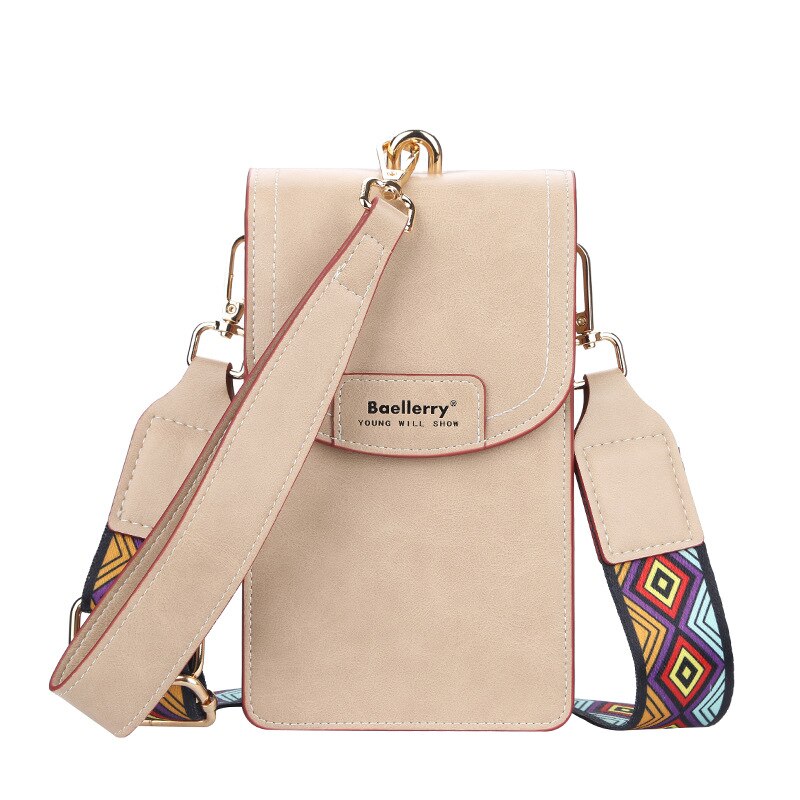 Baellerry – pochette pour téléphone portable femme, sacoche, porte-cartes, pochette ouverte pour dames, portefeuille en cuir souple: Apricot