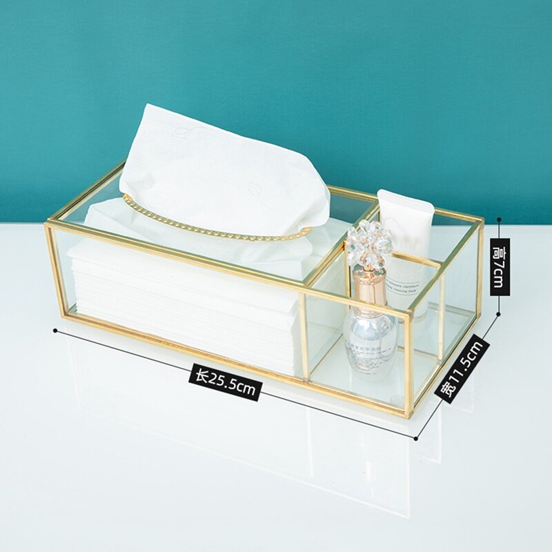Gold Tissue Box Rectangular Clear Glass Paper Tissue Box For Home Tissue Dispenser Geometric Glass Tissue Box