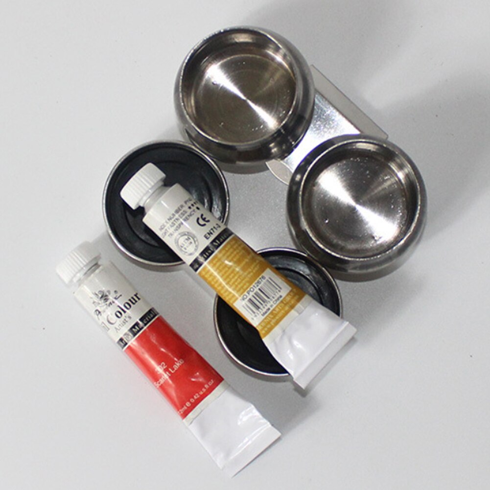 Tambour forme peinture Pot à huile simple Double trou étudiant facile propre école en acier inoxydable Dipper Art fournitures Palette outils: Double