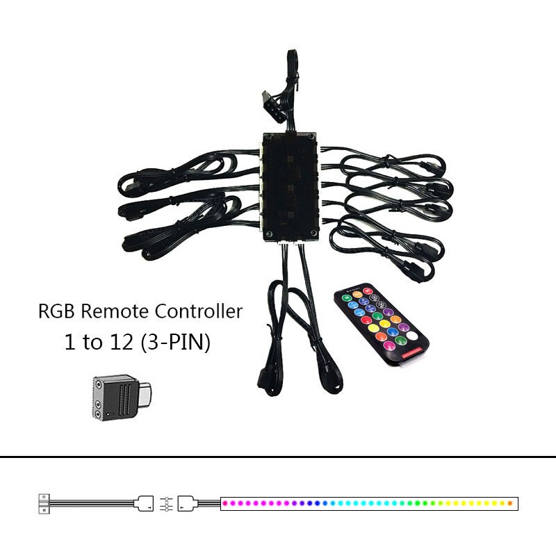 C.M Computer Interior Decoration Components Of Main Box Connectors 4/6PIN Conversion LED strip 3PIN 1to12 RGB Remote Controller