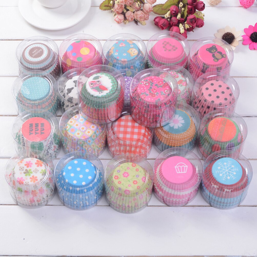 100Pcs Kleurrijke Papier Taart Cupcake Liner Bakken Muffin Box Cup Case Party Tray Cakevorm Decorating Cupcake papier Gereedschap
