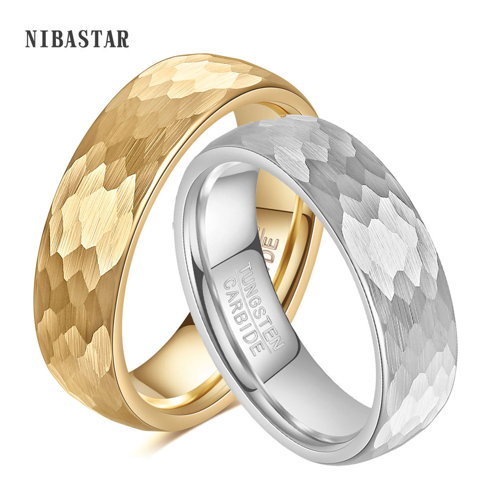 Anillos de carburo de tungsteno martillados en oro/negro/plata de 6 mm para hombres y mujeres