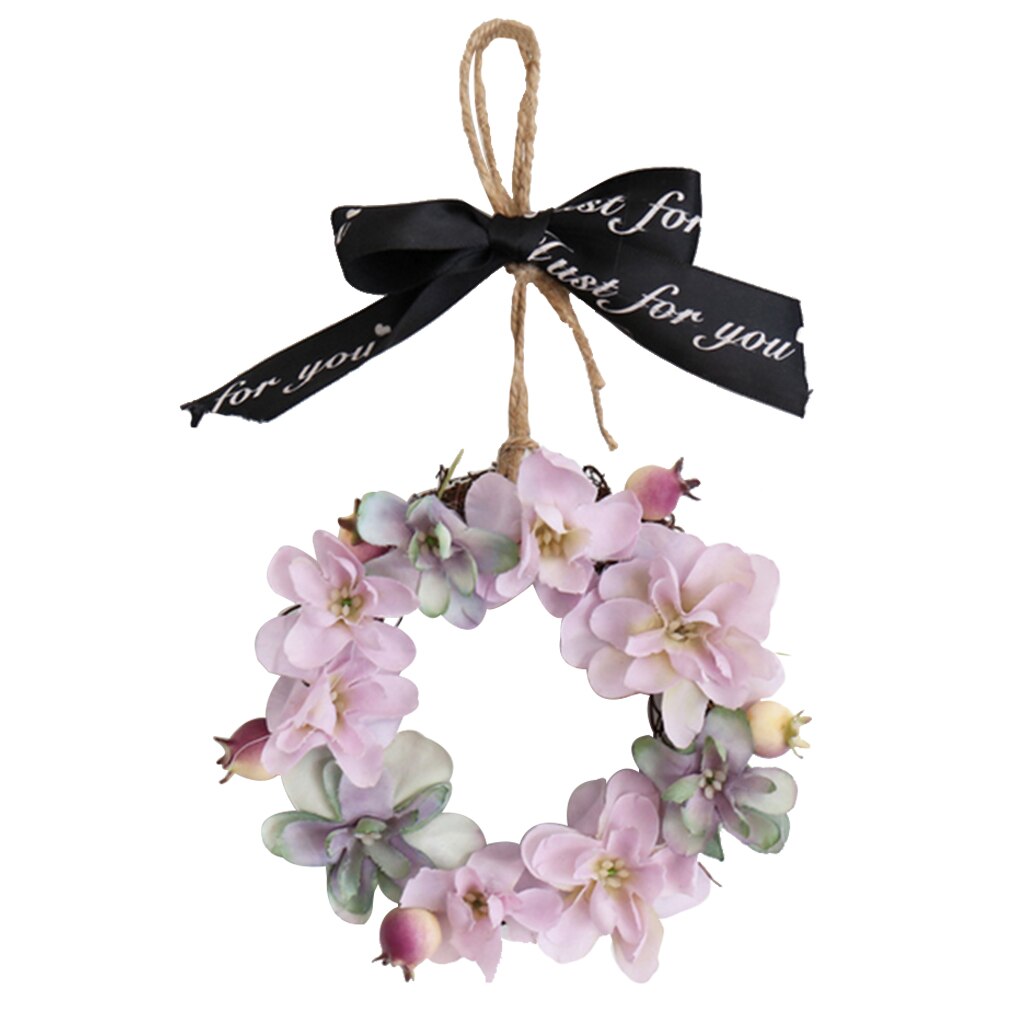 Mini Pink Hydrangea Flower Door Wreath Wall Hanging Spring Floral Home Decor