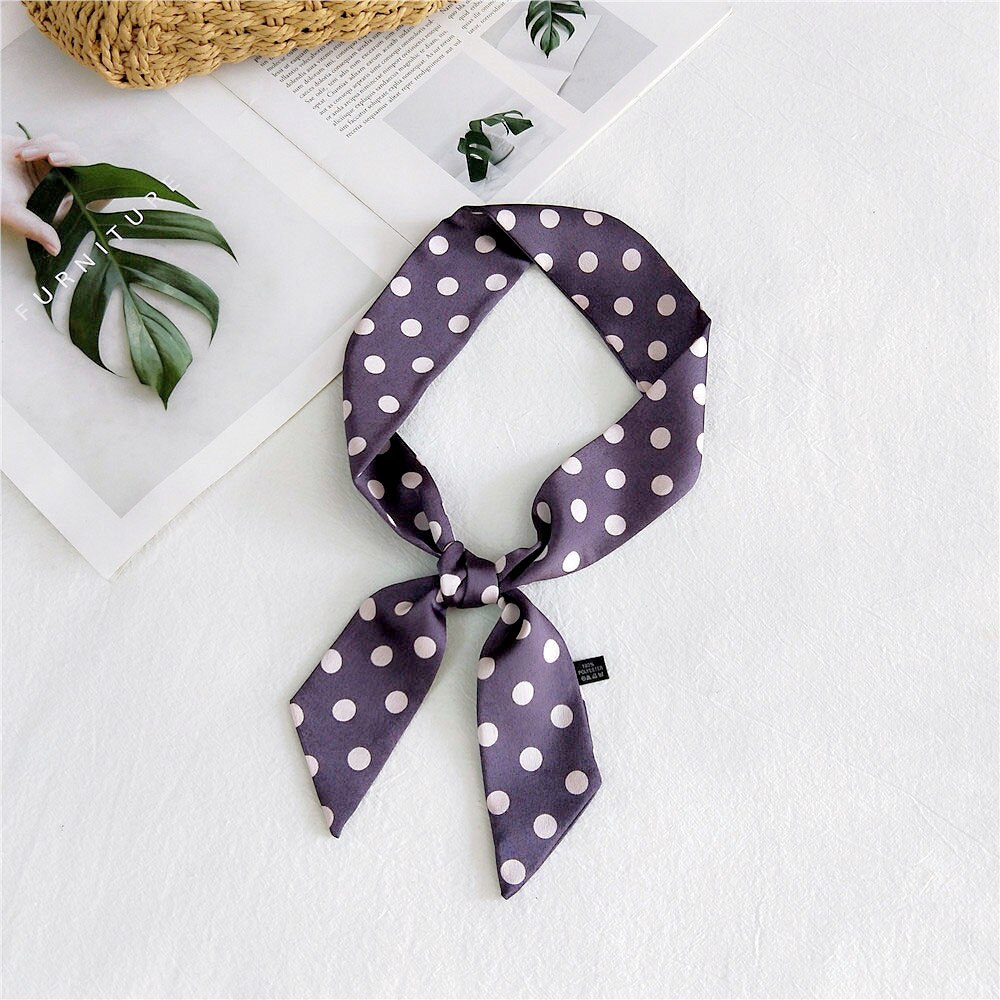 Spring Summer Women's Polka Dot Printed Silk Stain Hair Ribbon Tie Scarf Female Black White Green Yellow Bag Scarves: Purple