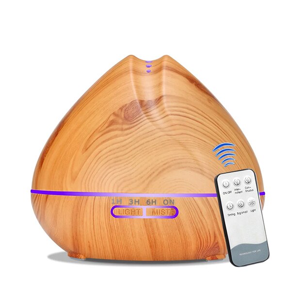 550ML Aroma Essential Oil Diffuser Ultrasonic Aromatherapy Air Humidifier With APP Remote Control Aroma Diffuser LED Lights: Light Wood Grain / US
