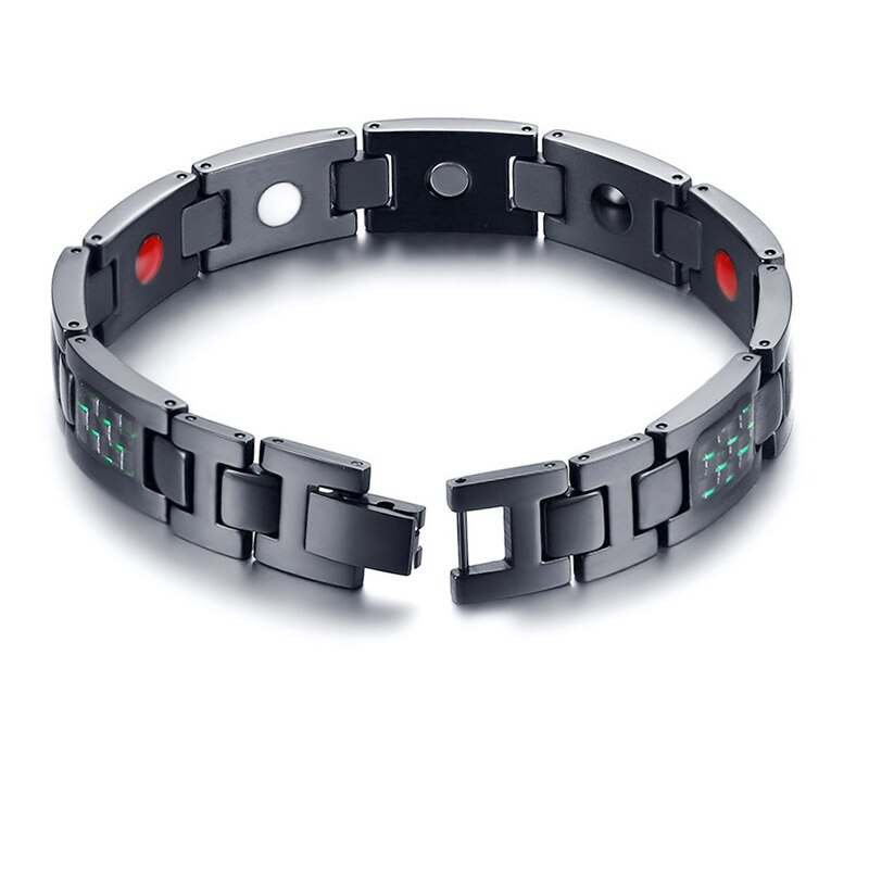 Mens Black Magnetische Armband Roestvrij Staal Energie Germanium Mannen 4 In 1 Armbanden Hand Chain Blue Carbon Fiber Hologram Bangle