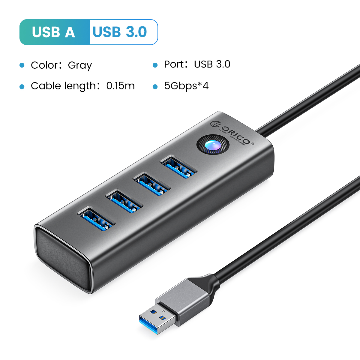 ORICO Aluminiumbetriebener USB3.0-Hub, 7/10 Häfen, USB-Verlängerung mit Schaltern, 12-V-Netzteil, unterstützt BC1.2-Ladesplitter: Weiß