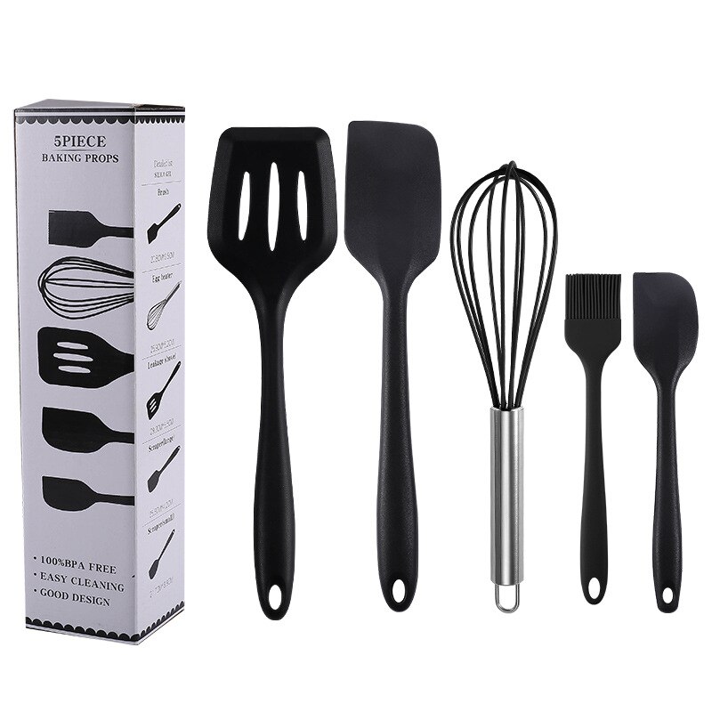 Silicone kitchenware 5-piece silicone kitchenware set kitchen utensils set baking tools: black