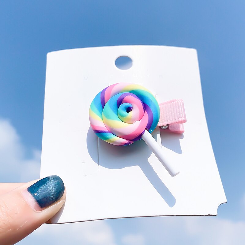[Xwen]Korean Candy Color Edge Clip Rainbow Hairwear Lollipop Bangs Cute Girl Kids Hairpin Simple Hair Accessories OH1337: 8