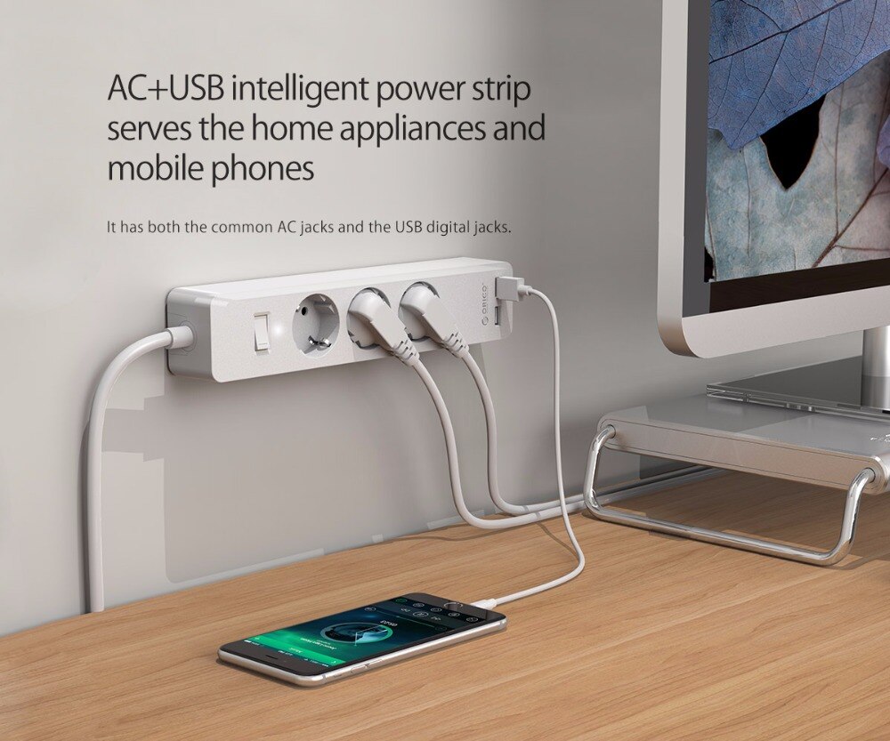 ORICO 3/5 AC+2 USB Power Strip with USB Electronic Socket Home Office Surge Protector EU Plug hargers Extension Smart Socket