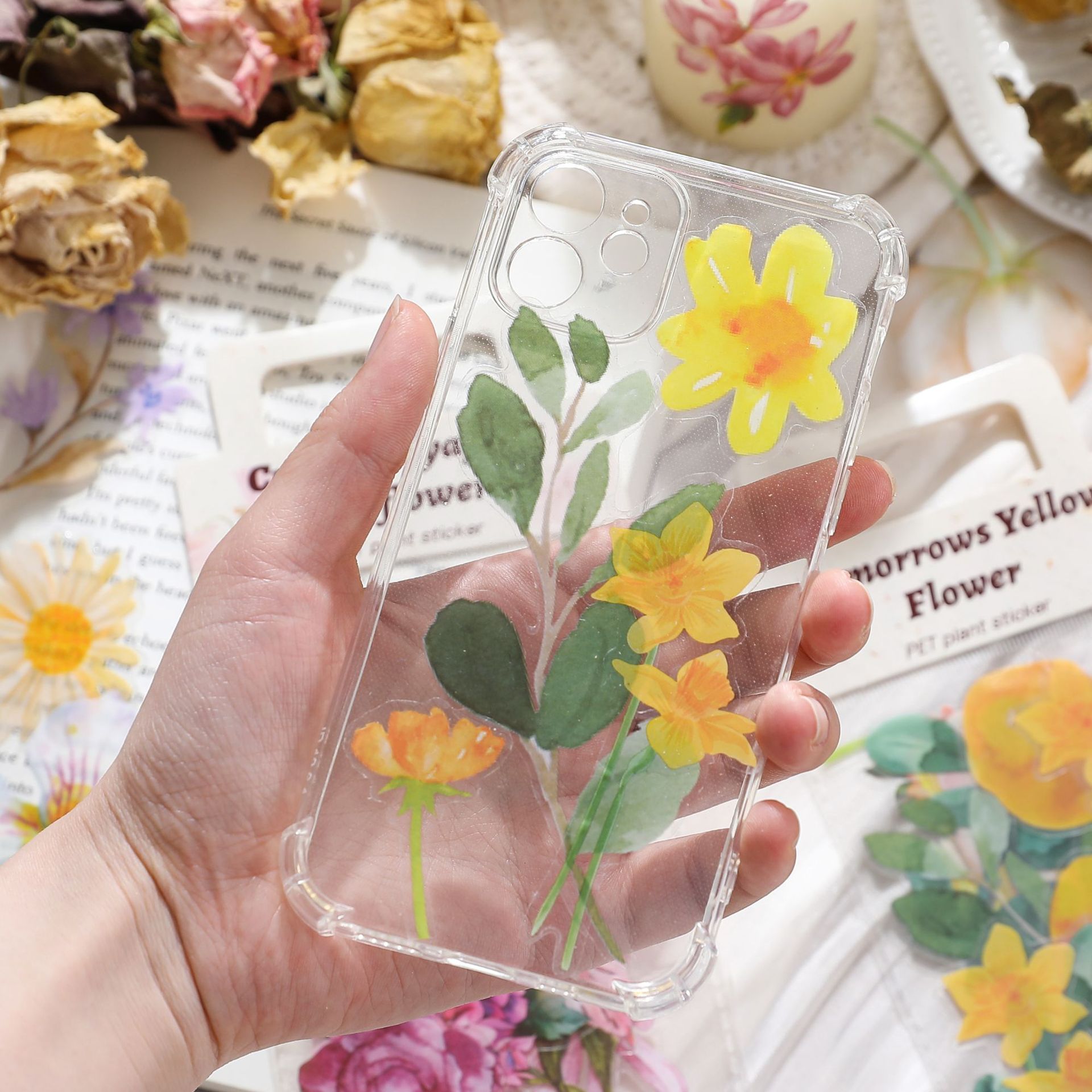 Hand drawn Sticker Aesthetic Flower Decorative Stickers Scrapbooking Stick Label Diary Album Stationery painting Accessories