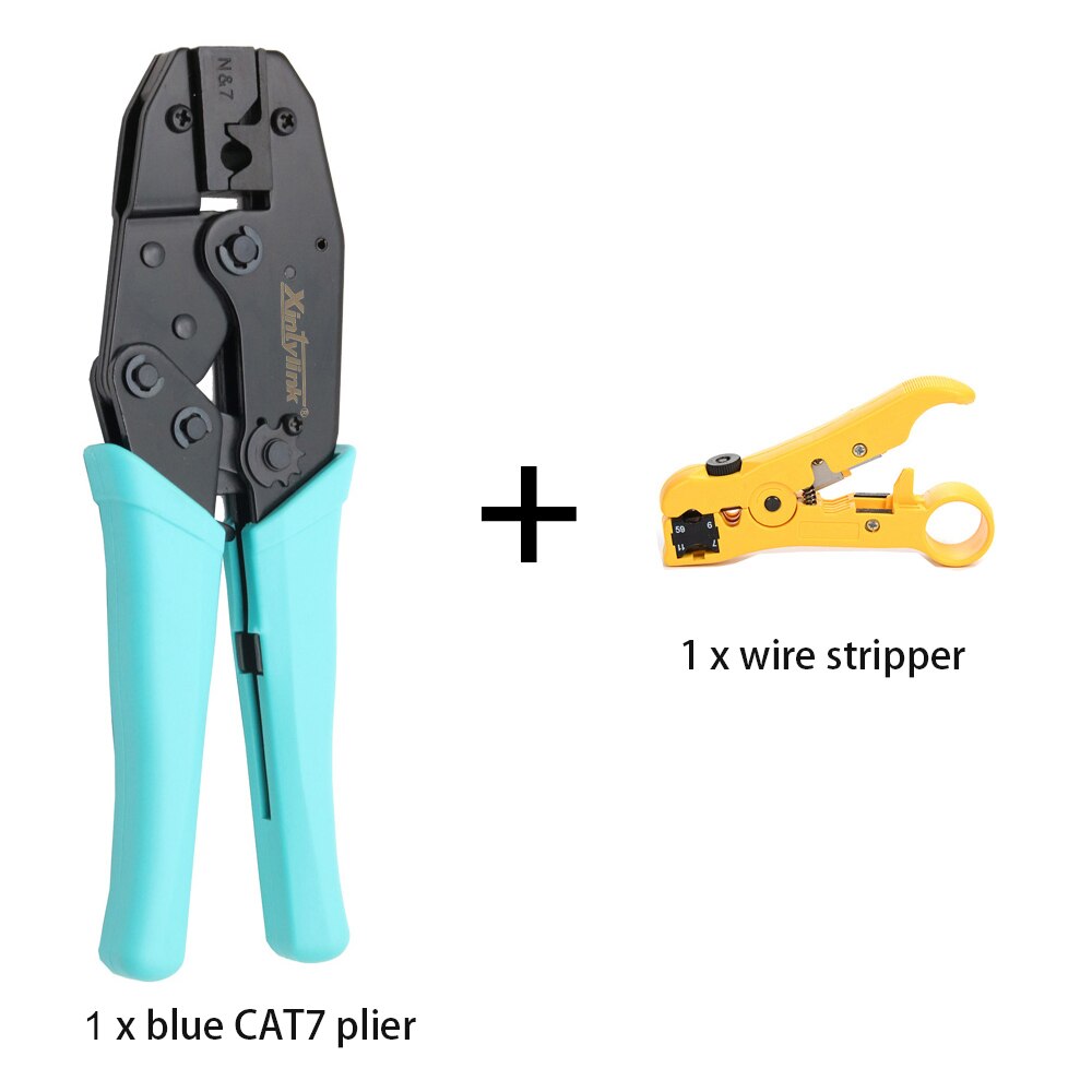 xintylink RJ45 crimper cat7 cat6a hand tools Crimping Cable Stripper pressing line clamp 8p8c pliers connector clip clipper: blue Plier-stripper