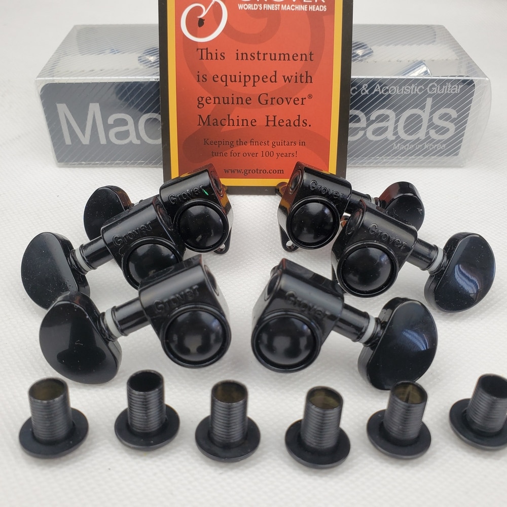 100% Original Grover Guitar Machine Heads Tuners 1Set 3R-3L Black Tuning Pegs ( With packaging )