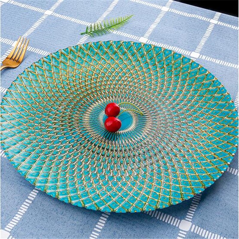 1pc Charger Plates Glass Table Service Dinnerware Serving Dishes Dinner Plates Set for Wedding Buffet Dishes Tea Tray Plate