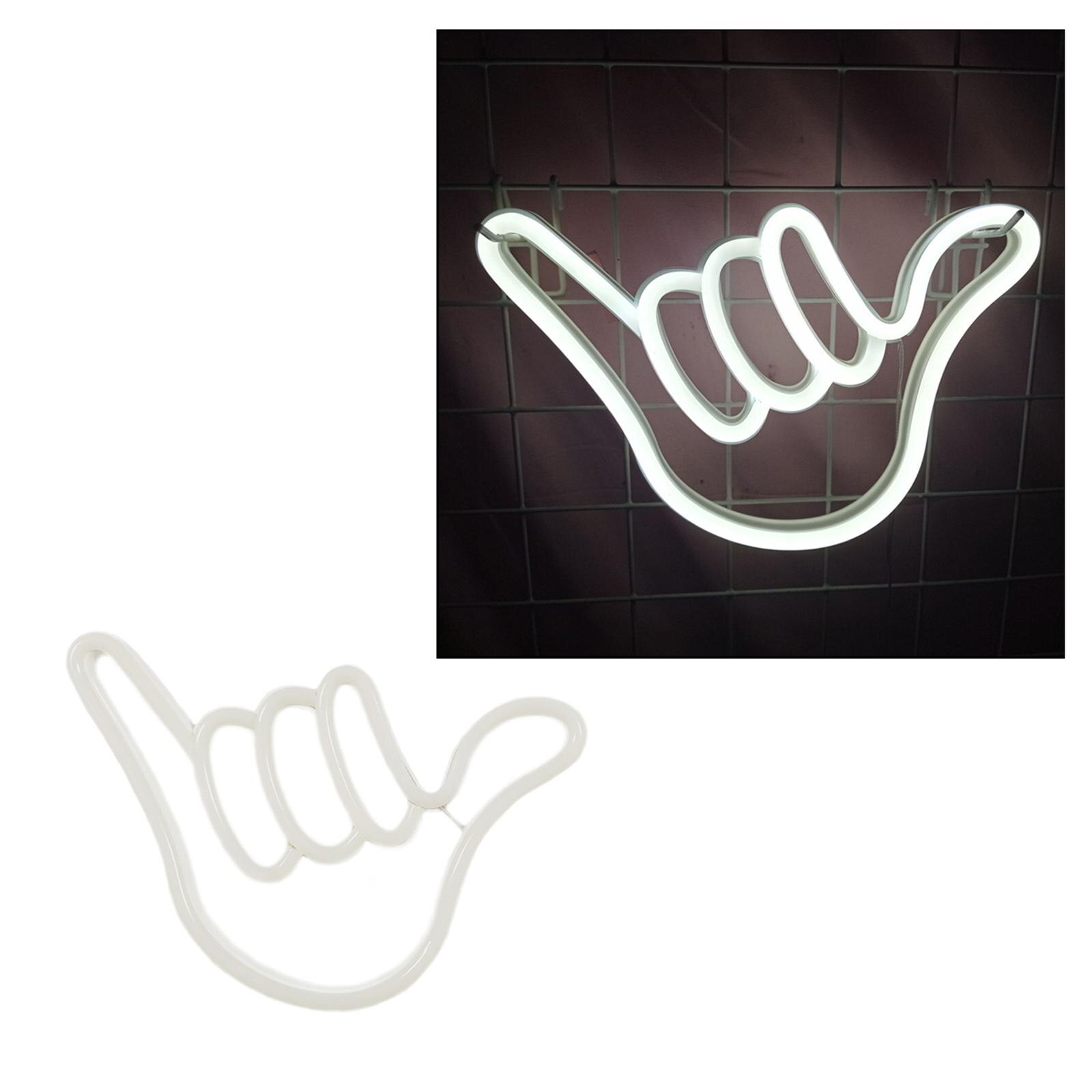 USB Peace Gesture LED Neon Light Hand Light up Battery/USB Operated Art Decorations Light for Wall Decor Xmas Bedroom Party Home
