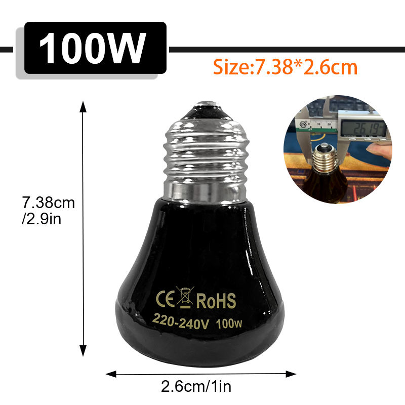 Haustier Heizlampe Mini Infrarot Keramik Emitter Wärmelampe Schildkröte Heizung Lichtkasten Wärmer Glühbirne Haustier Brutapparat 25/50/75/100W: Burgunderrot