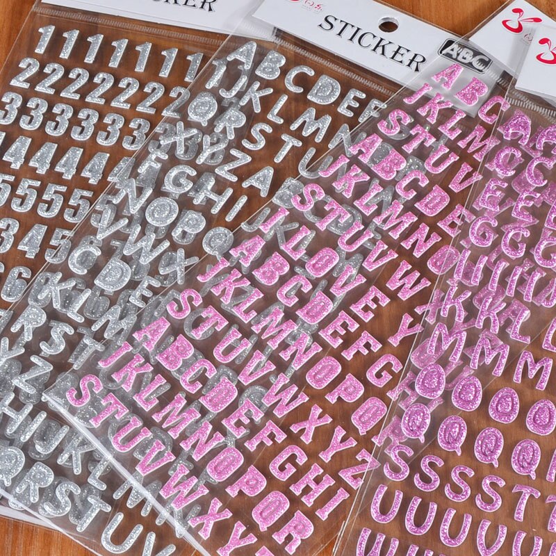 beautiful glitter shinning words aNumber alphabet letter scrapbooking sticker 12 designes mixed