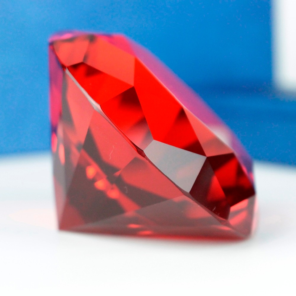 6 cm Robijn Rode Kleur Kristal Glas Diamant Papier Gewicht Miniatuur Gorgeus Crystal Bruiloft Decoratie Bruiloft Valentijn Cadeaus