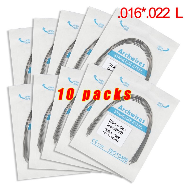 Lot de 10 arcs orthodontiques dentaires en acier inoxydable, forme rectangulaire, forme ovoïde, outil dentaire u/l, équipement dentaire: 10 pack 16 22l