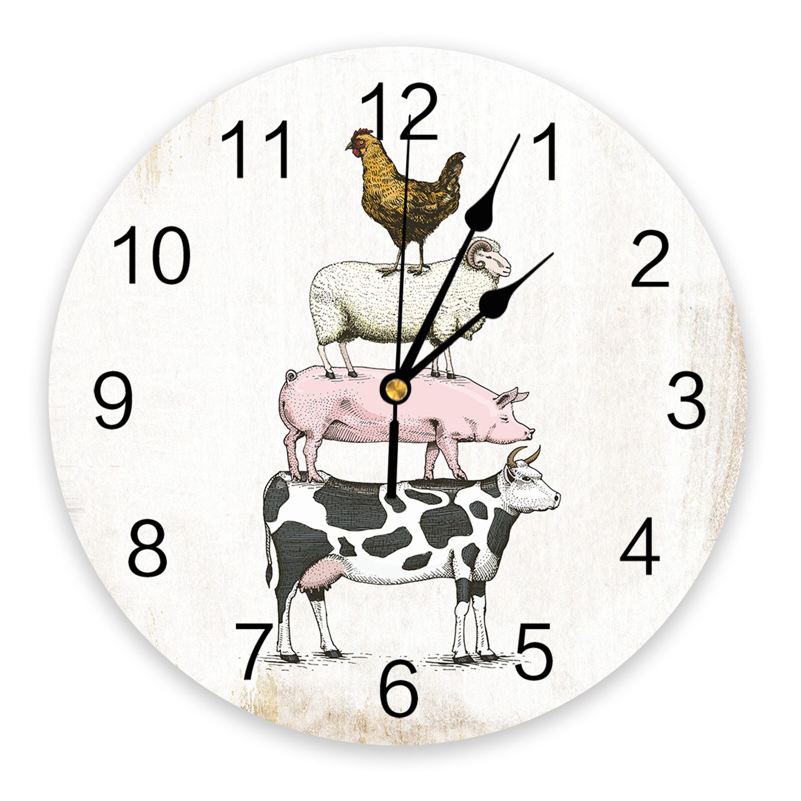 Boerderijdieren thema aquarel wandklok woondecoratie slaapkamer stille klok wandklok digitale klok moderne wandklok: Wxf 04814 ckaz 1