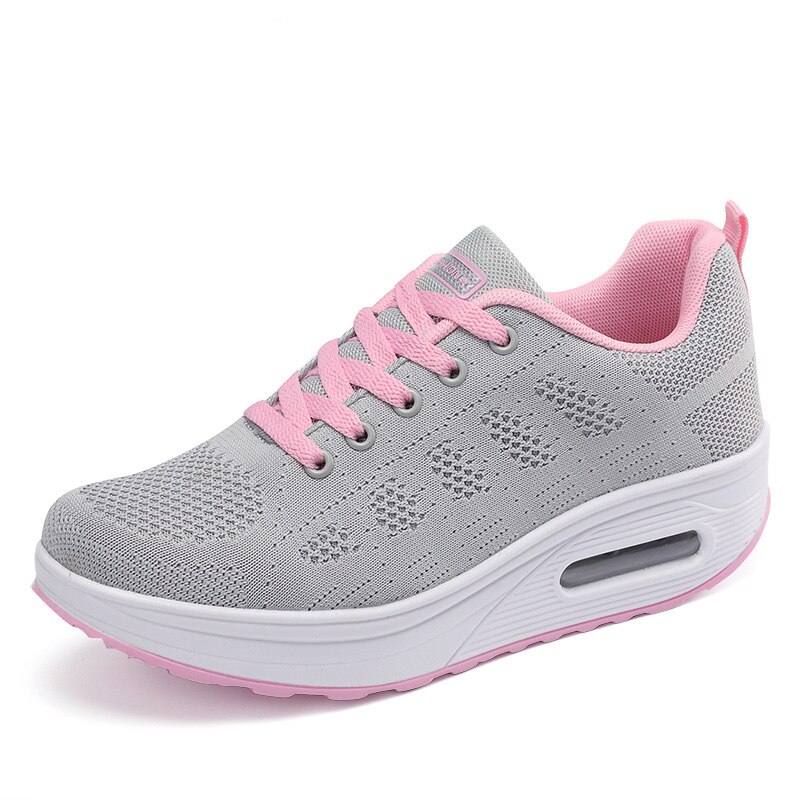 Dames lichtgewicht sneakers air mesh dames sneakers basket tennis casual platform wedges schoenen ademende wandelschoenen schoeisel: Grijs / 7.5