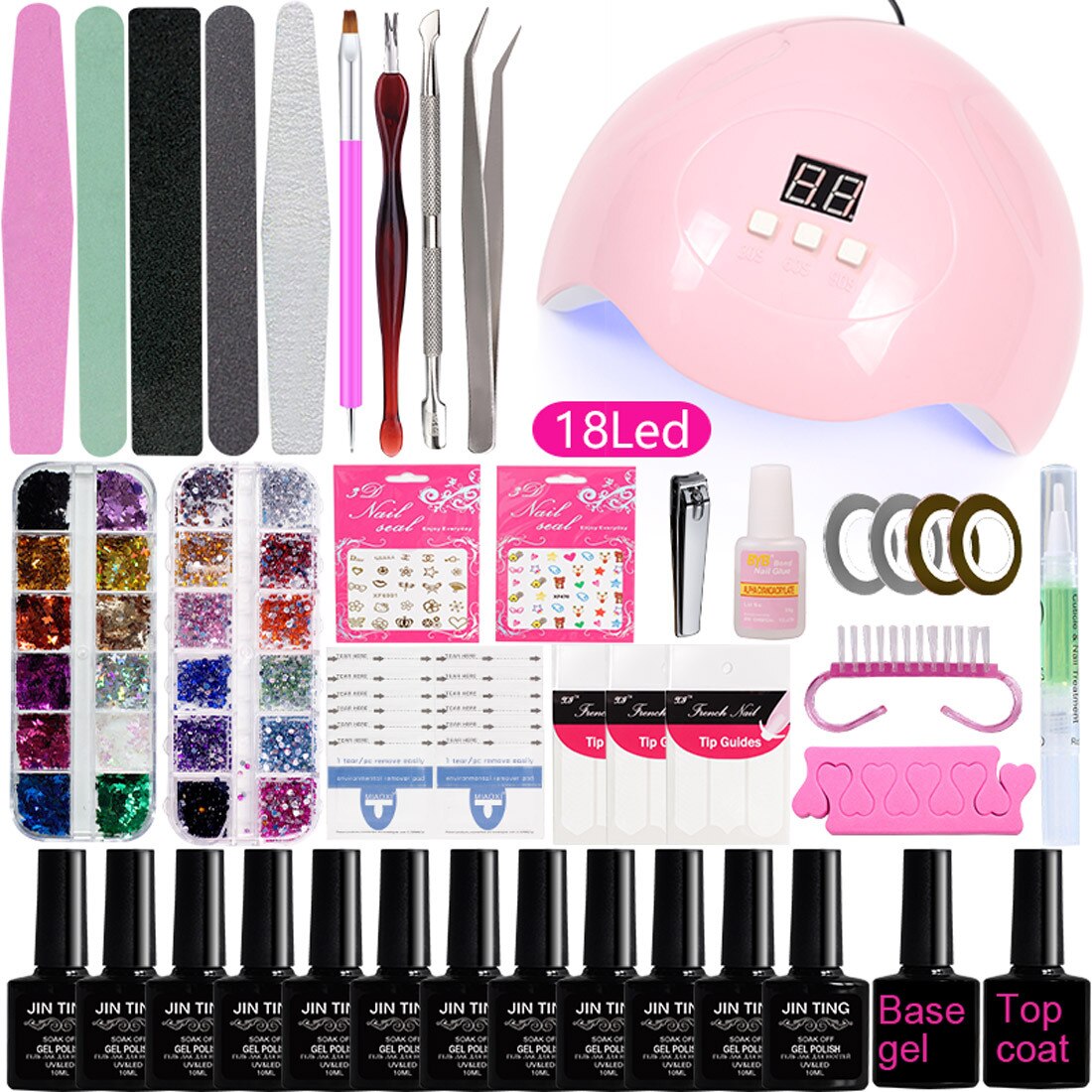 Nouvelle perceuse à ongles électrique sèche-lampe à LED UV avec 12 pièces Kit de vernis à ongles Gel tremper ensemble d'outils de manucure: B1F