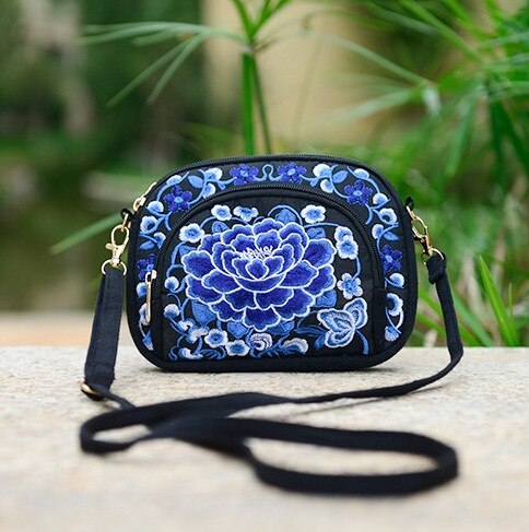 Sac à main Vintage Hmong pour femmes, fourre-tout, sacoche Hippie ethnique, sac à bandoulière brodé Boho: BlueWhite