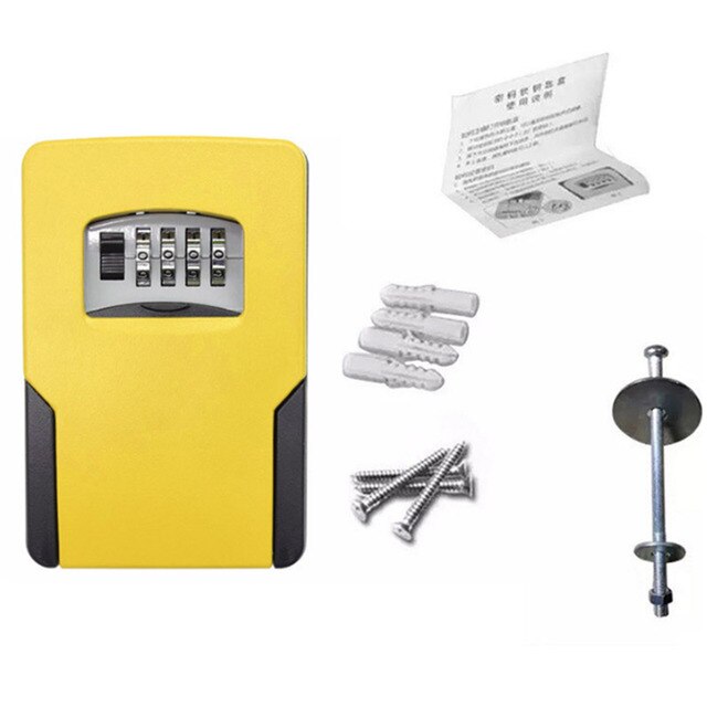 Key Safe Box Big Space Outdoor Wall-mounted Keys Storage Box Four Password Lock Home Office Company Security Organizer Boxes: Yellow