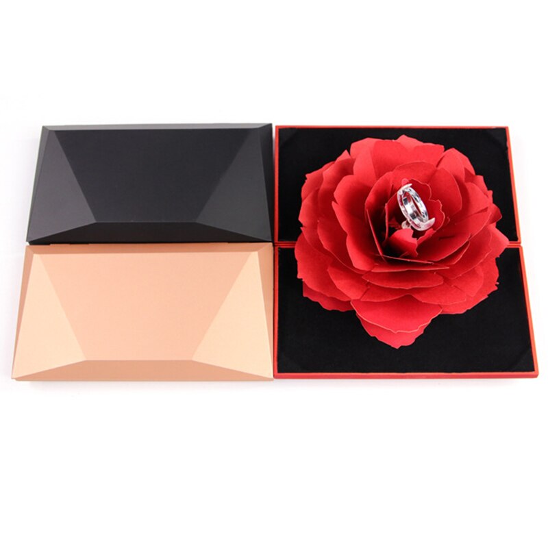 Rotating Rose Ring Box Folding Jewelry Storage Box Case for Proposal Wedding Engagement DTT88