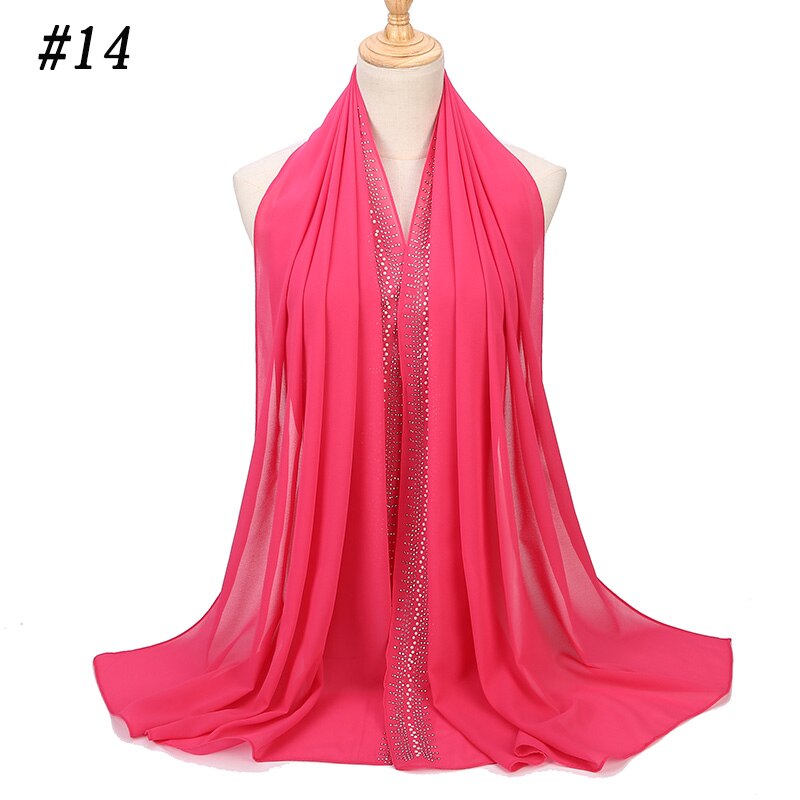 Bubbles Chiffon Scarf With Diamond Women Muslim Solid Color hijab Scarf Female Scarf Shawl Bead Wrap Muslim Hijabs: Color 14