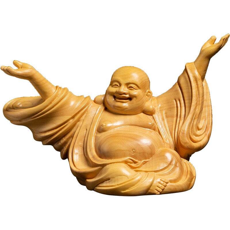 Kinesisk glede ler buddha skulptur statue håndskåret massivt tre buddha statue hjem dekorasjon figurer