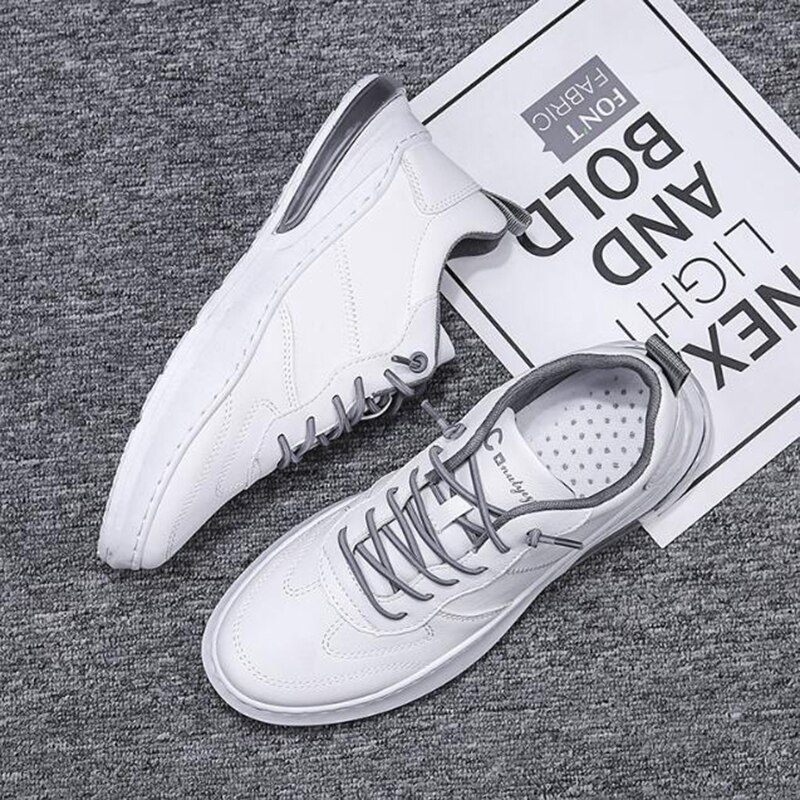 THEAGRANT Comfortable Casual Men Shoes Platform Sneakers For Male PU Leather Lace Up White Shoes Sneakers MSN2021: Gray / 7