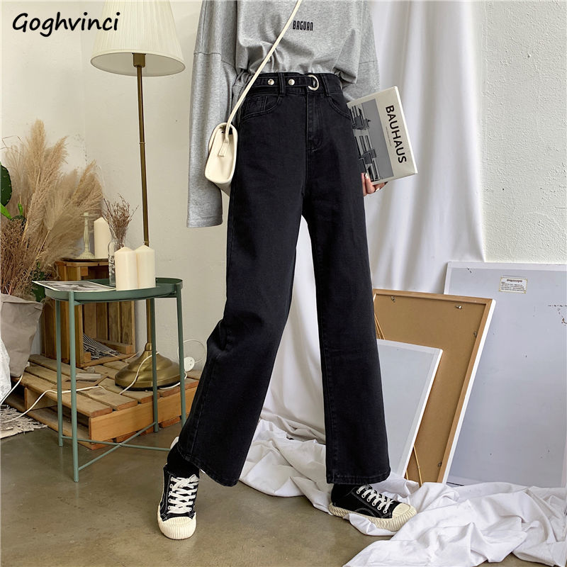 Jeans Women Black Chic Casual Womens Straight Denim Trousers Korean Style Loose Harajuku All-match Streetwear BF