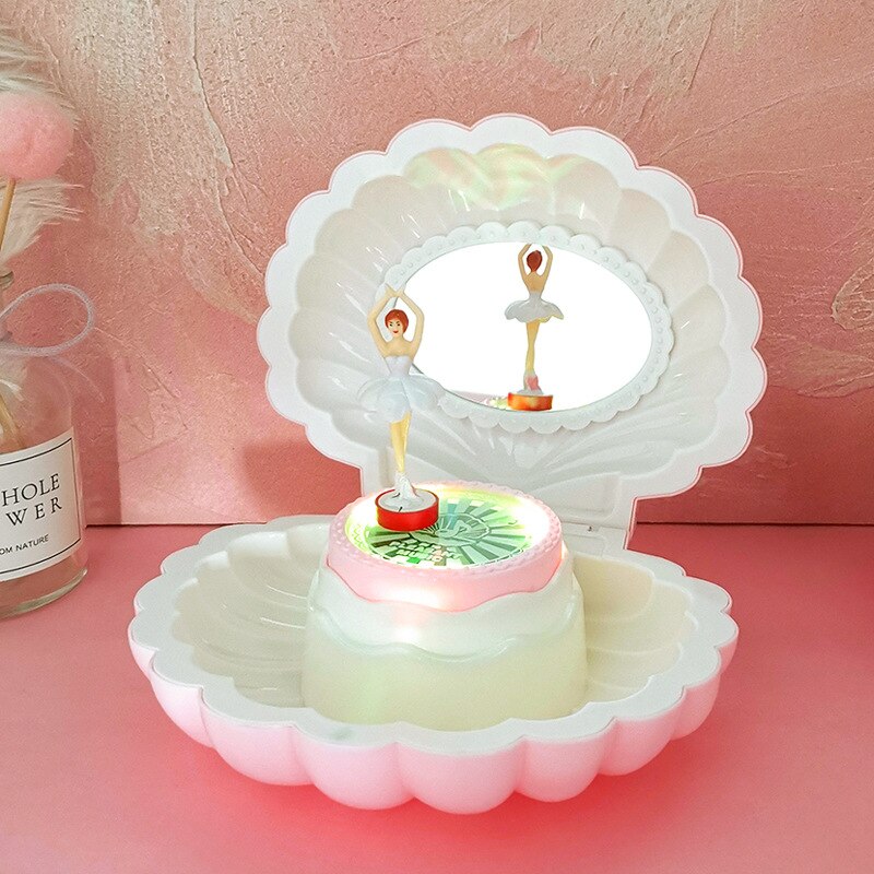 Colorful Flash Shell Music Box Music Box Girl Heart Children Girls Jewelry Jewelry Storage Box Rotating Dancing