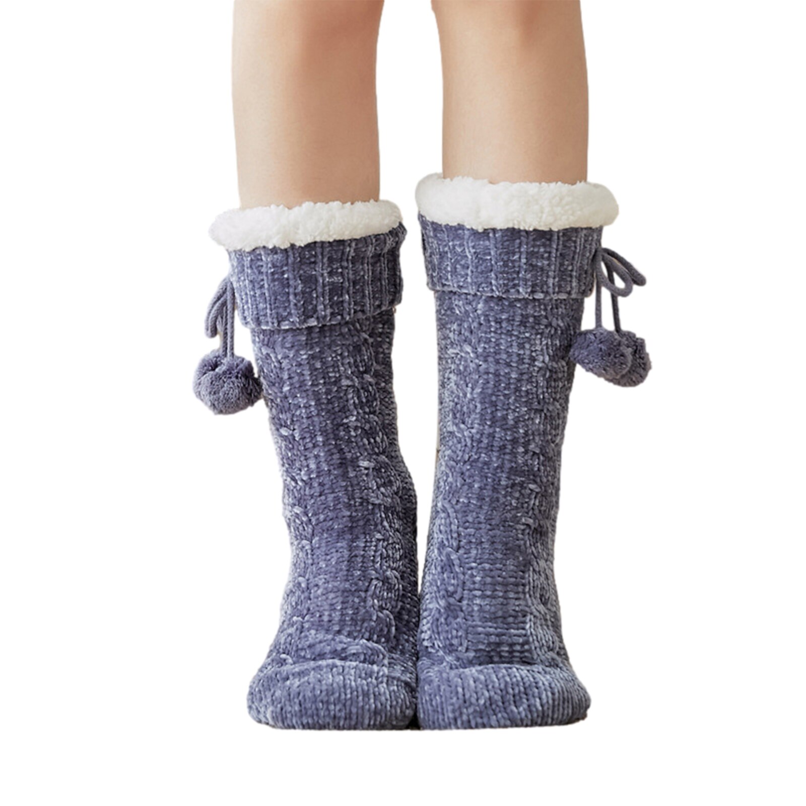 Winter Warm Soft Fluffy Ball Bed Socks Ladies Women Home Floor Slipper Coral Velvet Fleece Sock Winter Floor Boots: D