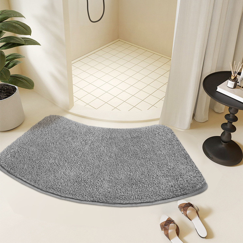 Alfombra absorbente para cuarto de ducha con arco peludo grueso de color sólido, alfombrilla para pies de piel suave, alfombrilla antideslizante para baño: Gris claro
