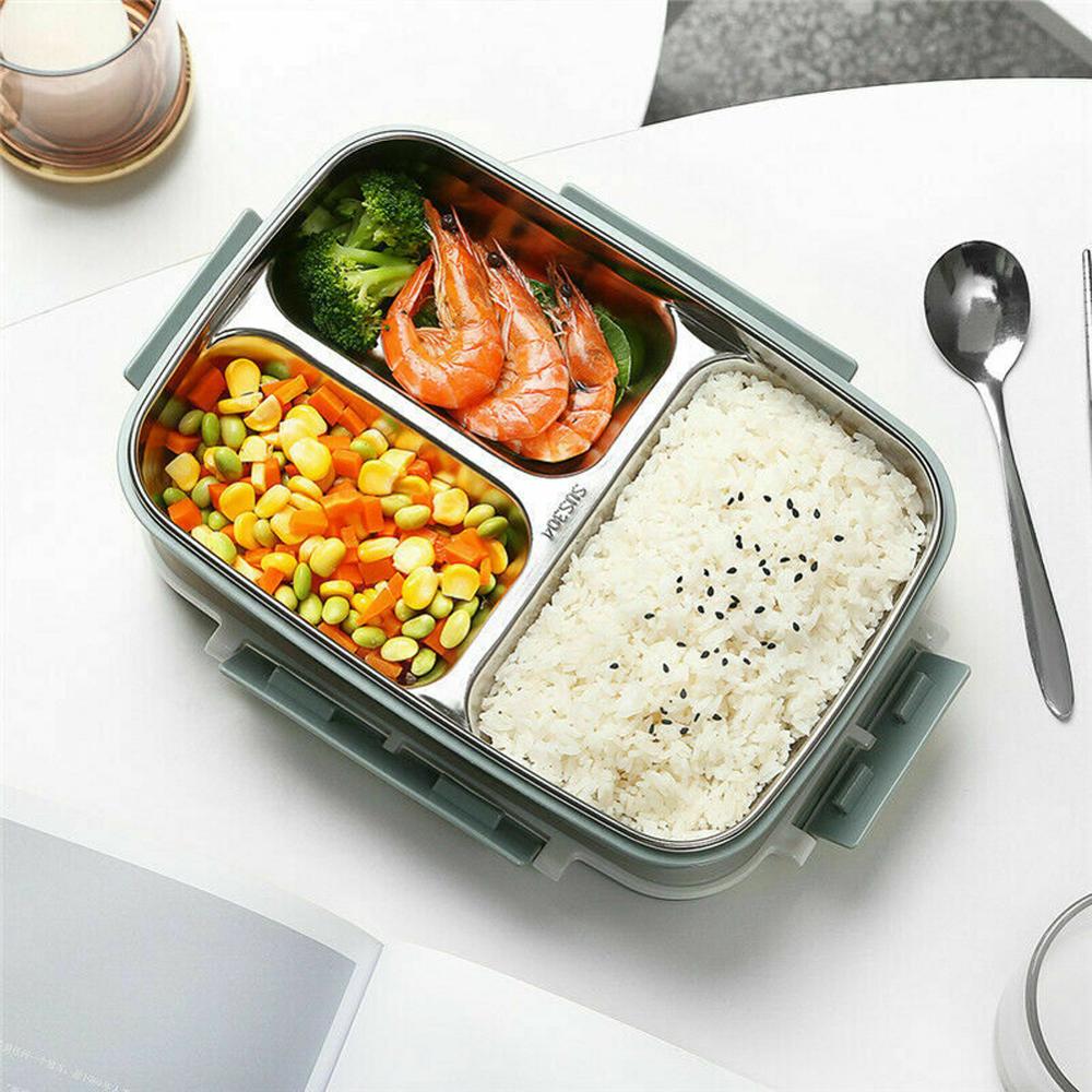 A Set 304 Stainless Steel Thermal Insulated Lunch Box Bento Food Container For Kids Women: blue