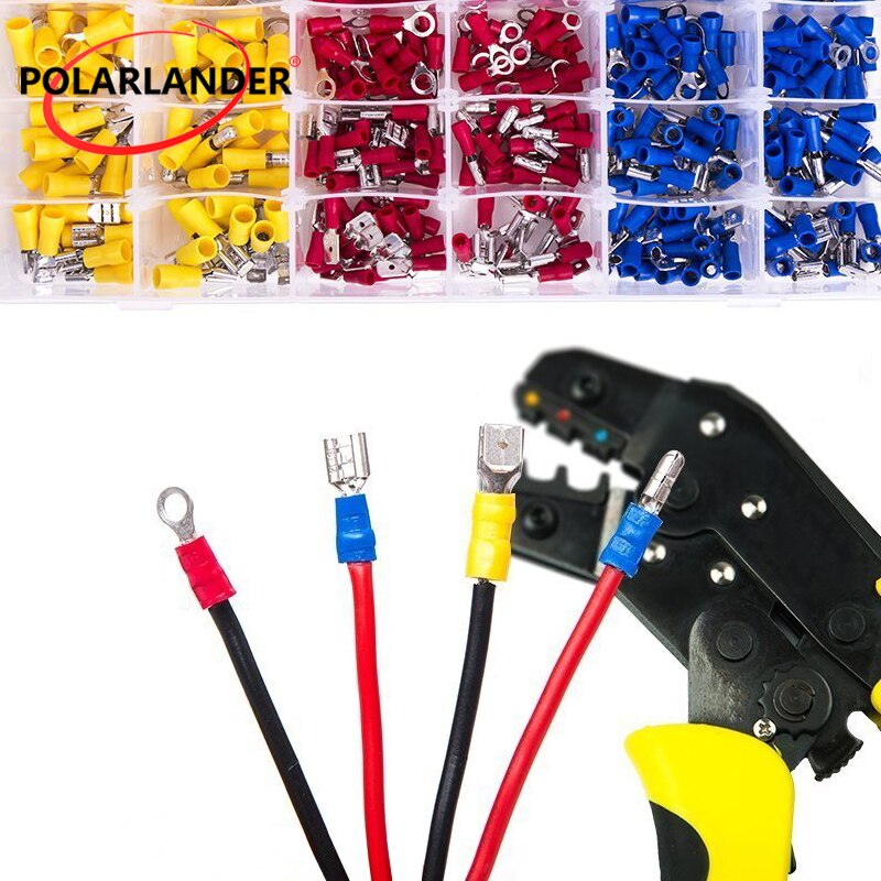 480PCS 12-Size Electrical Wire Terminals Crimp Connectors Assorted Insulated Red Blue Yellow