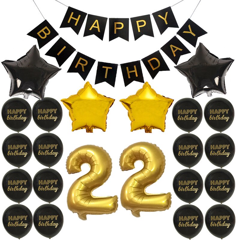 Happy Birthday Banner Balloon Adlut 33 30th Birthday Party Decoration 16 17 21 22 24 25 26 27 Years old Birthday Party Blloons: 22