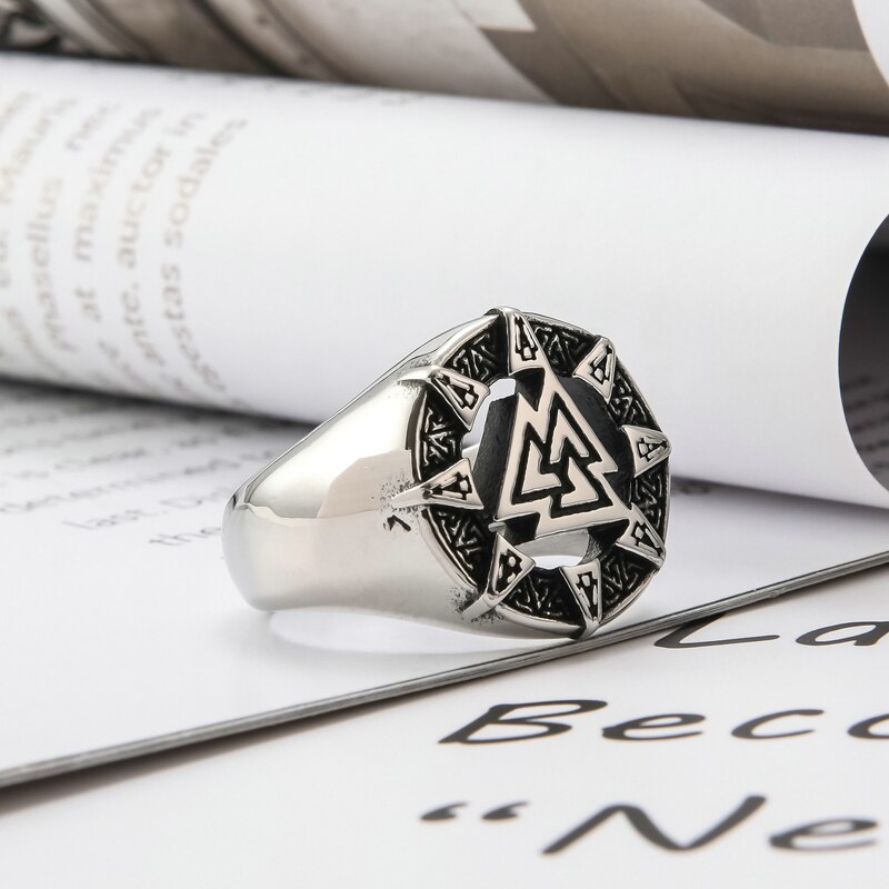 Heren valknut ring futhark runen kompas ring zilver roestvrij staal viking ring heren scandinavische wikinger noorse sieraden