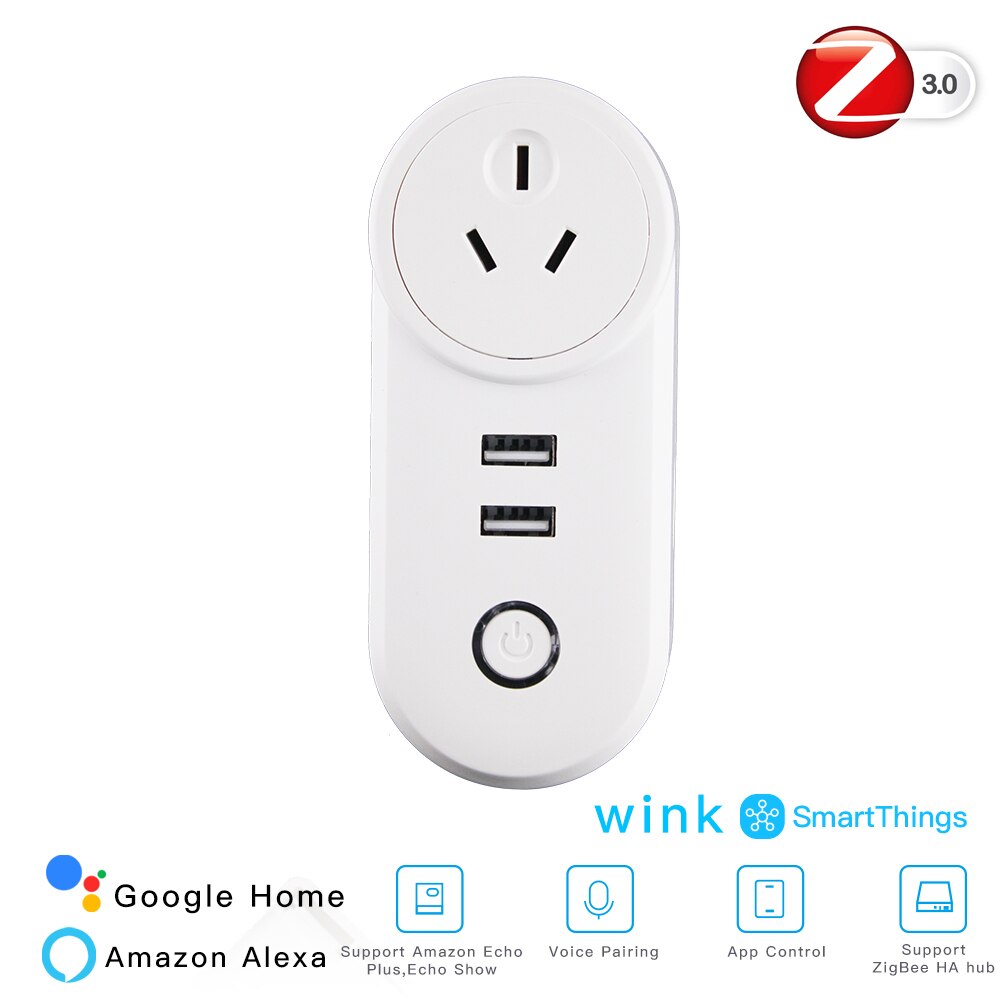 Zigbee 3.0 älykäs pistorasia 2 usb-liitännällä kauko-ääniohjaus toimii smartthings echo plus ja useimmat zigbee hub kanssa: Tai älykäs pistorasia