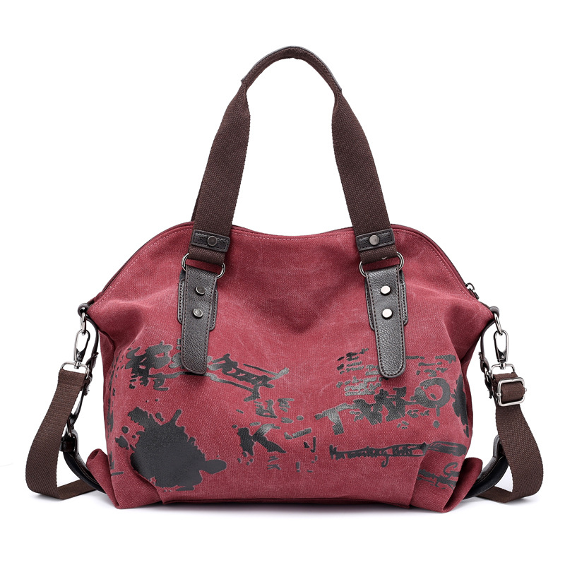 Canvas Tassen Voor Vrouwen Mode Graffit Toevallige Handtas Grote Capaciteit Canvas Schoudertas Crossbody Tassen 2022 Sac A Main muje: Burgundy1
